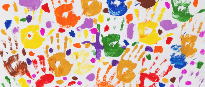 drawing showing colorful children's fingerprints
