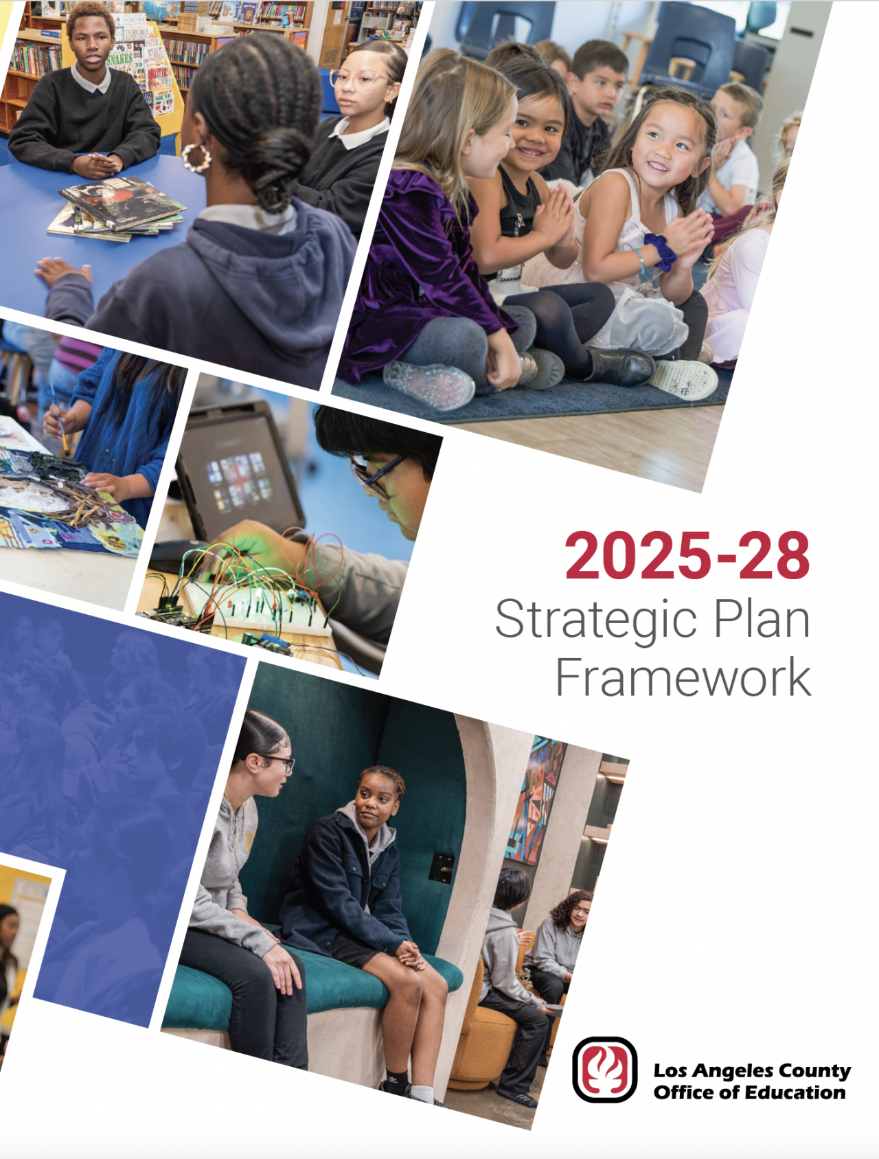 Photo of collages showing students and title that says "2025-28 Strategic Plan."