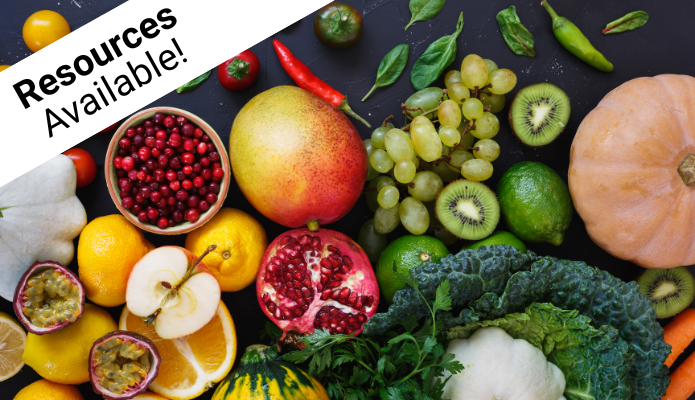 Fruits and vegetables spread out on table