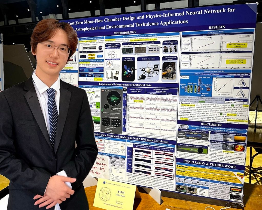 Student in front of science fair project