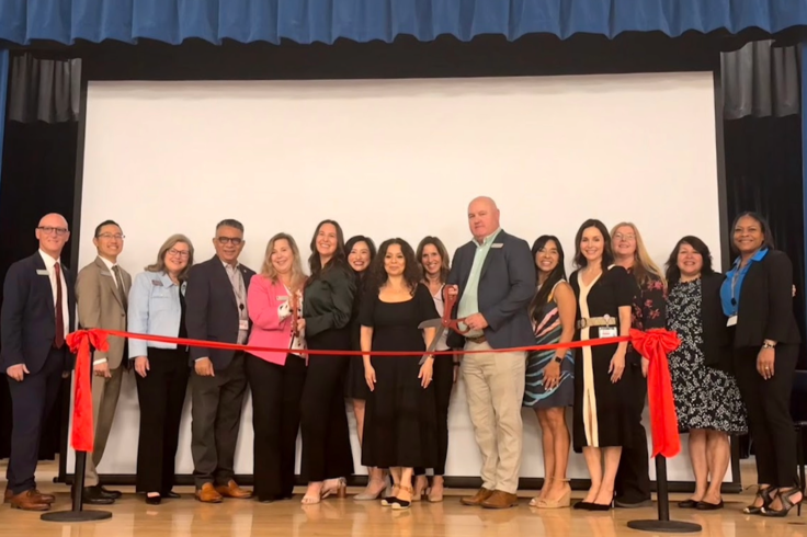 LACOE leaders posing with Arcadia Unified leadership at a ribbon cutting ceremony