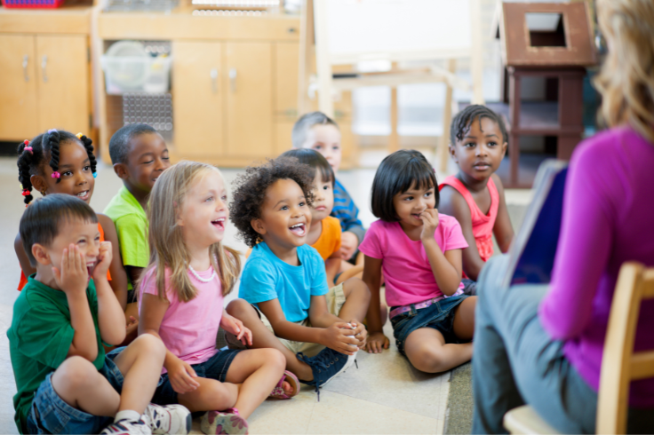 Group of Pre K students reading with Teacher