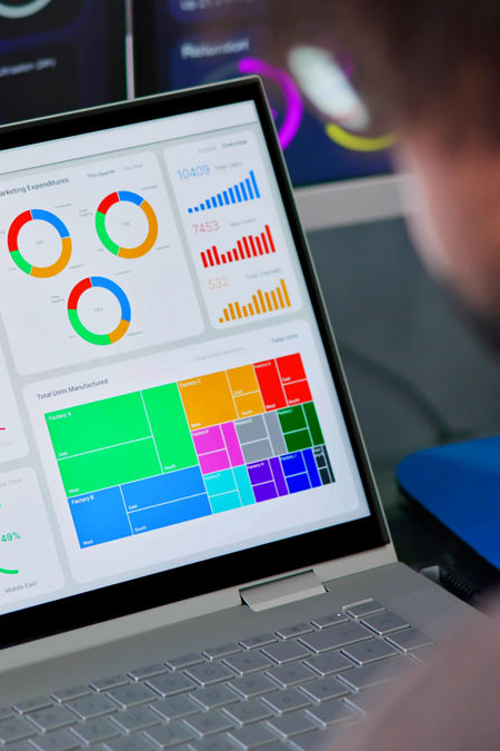 Person looking at data on a laptop screen