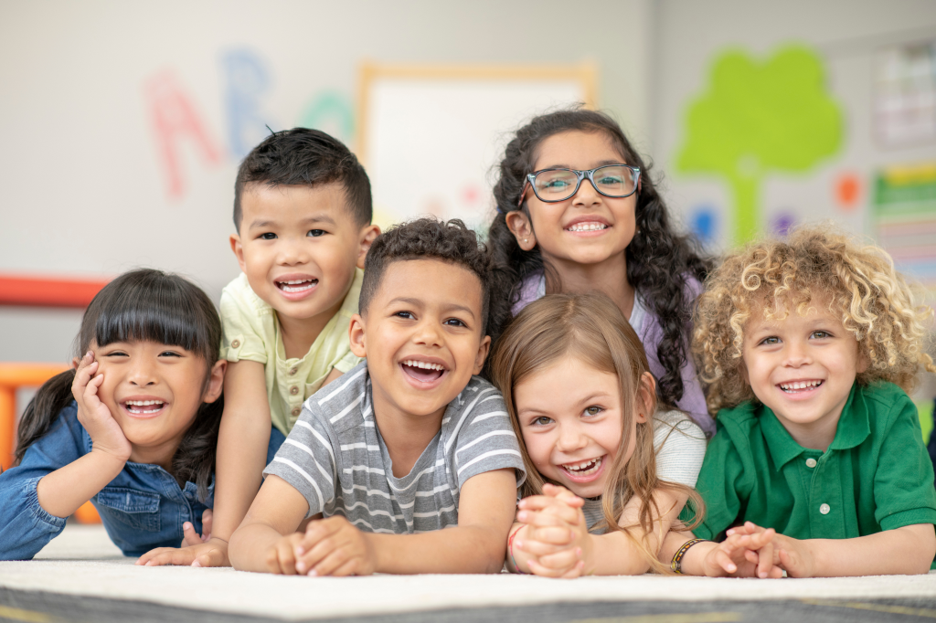 Group of happy kindergarten students