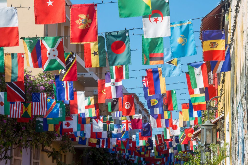Flags from different countries on display