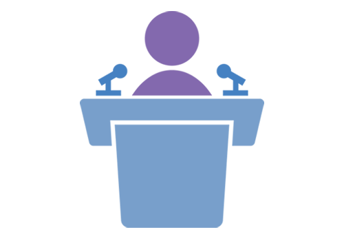 illustration of person in front of podium