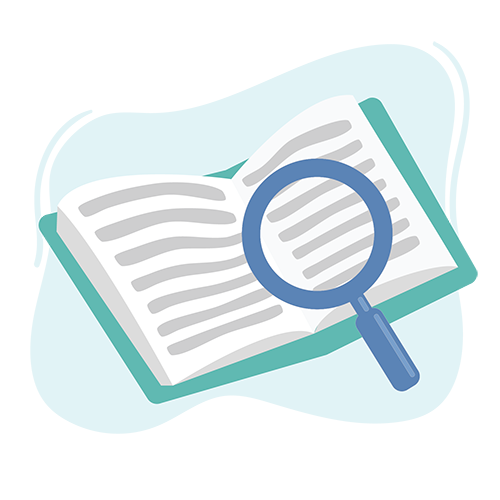 illustration of an open book with magnifying glass