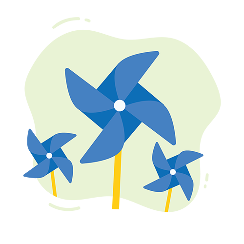 illustration of three blue pinwheels