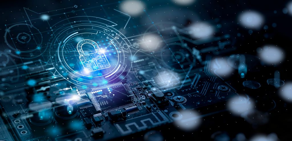 Cyber security.Digital padlock icon,Cyber security technology network data protection technology virtual dashboard.Online internet authorized access against cyber attack privacy business data concept.